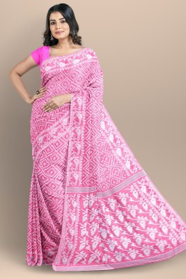 cloud vastra Woven Jamdani Cotton Blend Saree(Pink)