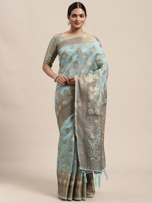 Divastri Woven Banarasi Silk Blend Saree(Light Blue)