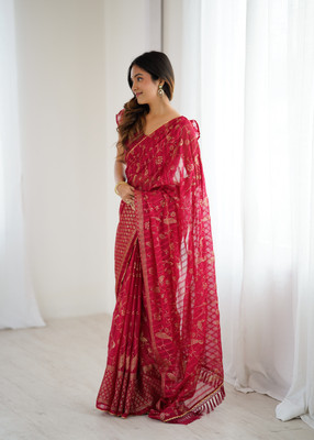 SHUBHAM ENTERPRISE Floral Print Bollywood Georgette Saree(Pink)