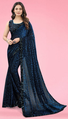 RADHEY Printed Bollywood Lycra Blend Saree(Maroon)