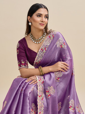 sarify creation Embroidered, Floral Print Bollywood Jimmy choo Saree(Light Green)