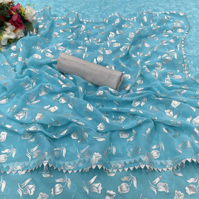 Vikash fab Floral Print Bollywood Georgette Saree(Light Blue)