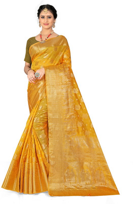 JAMFALI Woven Assam Silk Organza Saree(Mustard)