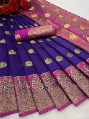 SSP TEX Woven Banarasi Cotton Silk, Silk Blend Saree(Purple)