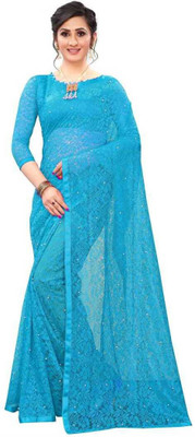 HouseOfCommon Embellished Bollywood Net Saree(Light Blue)