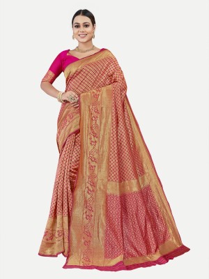 Tavas Woven Banarasi Georgette Saree(Pink)