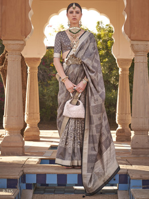 Sareemall Woven Bhagalpuri Silk Blend Saree(Grey)