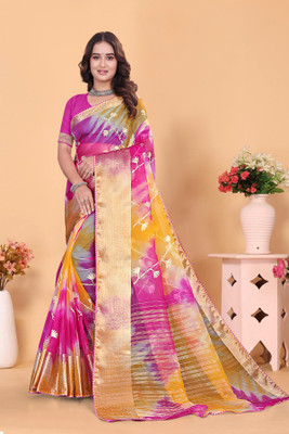 Aarunika SST Solid/Plain Bollywood Organza Saree(Pink)
