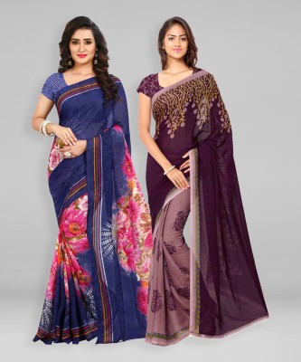 kashvi sarees Printed Daily Wear Georgette Saree(Pack of 2, Purple, Dark Blue)