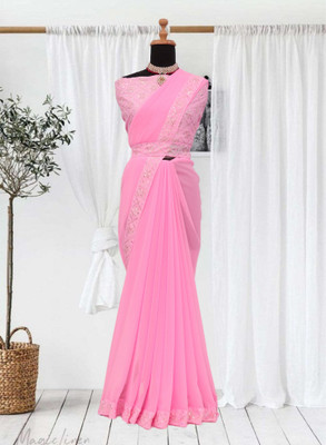 Kalavrit Creation Embroidered Bollywood Georgette Saree(Pink)