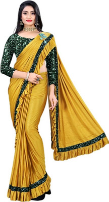 KRIRA ENTERPRISE Self Design Bollywood Lycra Blend Saree(Yellow)