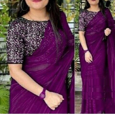 DHARM CREATION Woven Bollywood Georgette Saree(Purple)