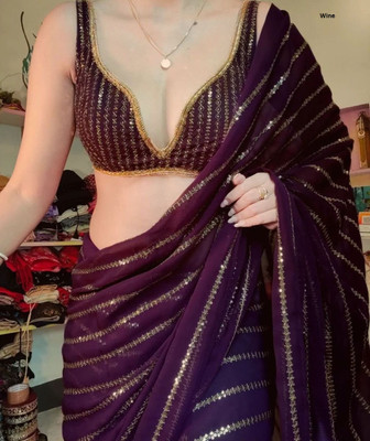 PD CLOTH VILLA Embroidered Bollywood Georgette Saree(Purple)
