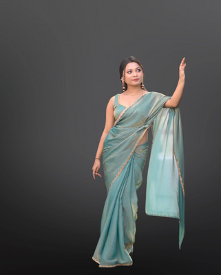 HouseOfCommon Embellished Mysore Chiffon, Pure Silk Saree(Light Blue)