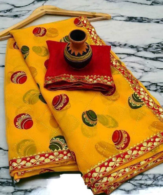 EVERYDAY CREATION Digital Print Bollywood Georgette Saree(Yellow)