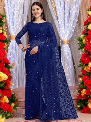 NORAFLEX Embroidered Bollywood Net Saree(Blue)