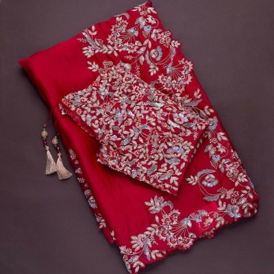 NAMRA TEX Embroidered Daily Wear Georgette Saree(Red)