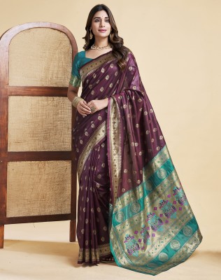 SIRIL Dyed, Woven, Self Design Banarasi Silk Blend Saree(Brown, Gold)