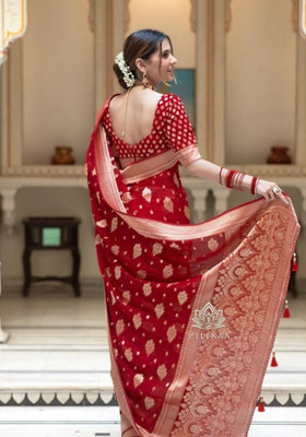 Neel Fashion Printed Banarasi Art Silk, Jacquard Saree(Red)