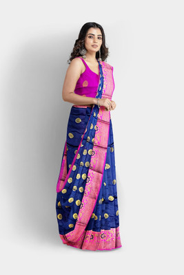 Doroly Woven Banarasi Cotton Silk Saree(Dark Blue)
