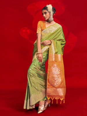 Sareemall Woven Banarasi Tussar Silk Saree(Green)