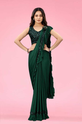 Mishree trendz Embellished Banarasi Lycra Blend Saree(Green)