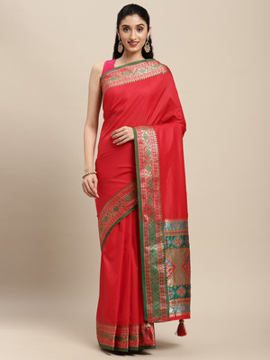 Tasrika Woven Banarasi Silk Blend Saree(Red)