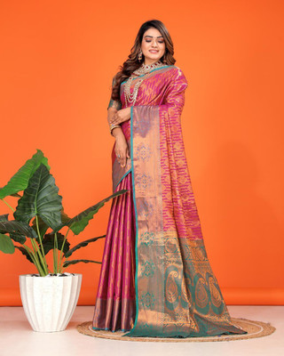 Jay fashion Self Design Banarasi Art Silk, Silk Blend Saree(Pink)