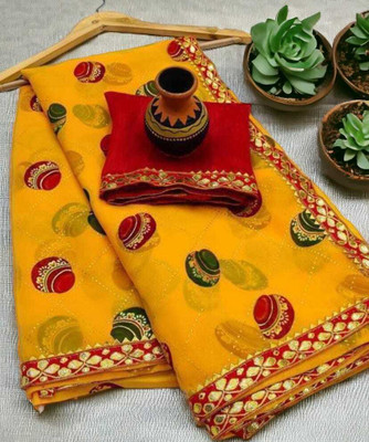 EVERYDAY CREATION Digital Print Bollywood Georgette Saree(Yellow)