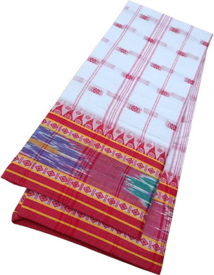 Kanokanjoli Woven Tant Cotton Blend Saree(White)