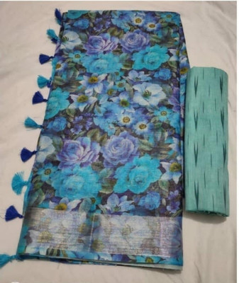 Arpita Fashion Digital Print, Floral Print Bollywood Linen Saree(Multicolor)