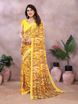 Moda Rapido Printed, Self Design Daily Wear Georgette Saree(Yellow)