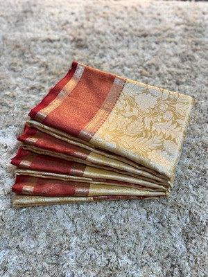 sarees Floral Print, Woven Banarasi Tissue Saree(Gold, Red)