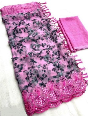 GogdaniFashion Floral Print Bollywood Georgette Saree(Pink)