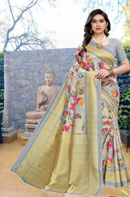 Gugaliya Printed Mysore Cotton Blend, Art Silk Saree(Multicolor)