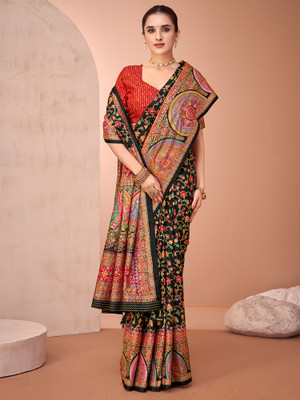 Sareemall Printed Patola Viscose Rayon Saree(Black)