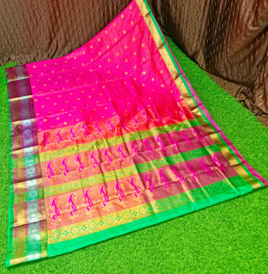 Spewim Woven Paithani Art Silk Saree(Pink, Green)