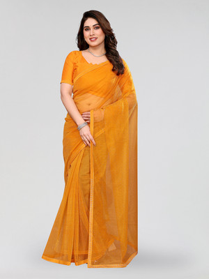 Moda Rapido Solid/Plain Bollywood Net Saree(Yellow)
