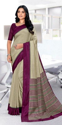 Sniccs Trend Solid/Plain, Striped, Woven Bollywood Pure Silk Saree(Beige)