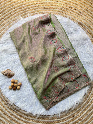 Zivastra Embroidered, Printed Banarasi Organza, Georgette Saree(Yellow, White, Black)
