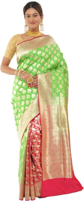 NAZABSAREES Woven Banarasi Nylon, Satin Saree(Light Green)