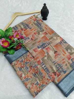 Gajal Printed Kanjivaram Pure Cotton, Cotton Linen Saree(Multicolor)