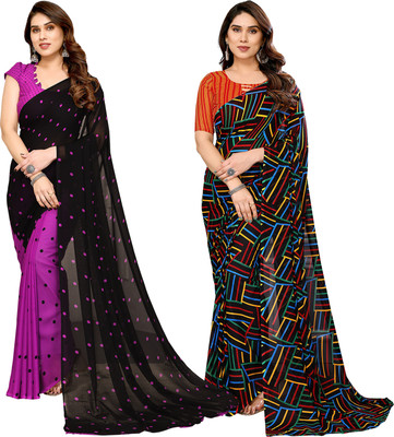 kashvi sarees Printed Daily Wear Georgette Saree(Pack of 2, Purple, Black, Multicolor)