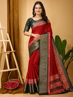 Sareemall Woven Tant Cotton Silk Saree(Red)