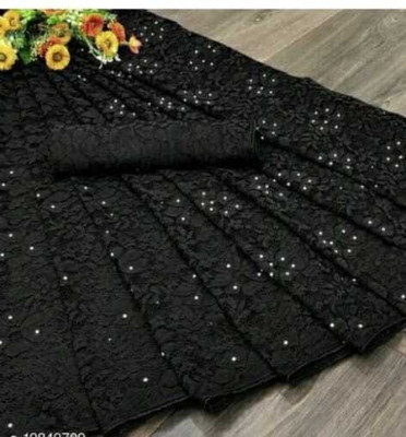 NORAFLEX Embroidered Daily Wear Net Saree(Black)