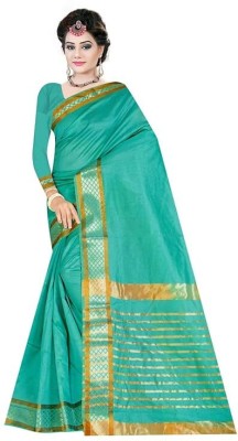 Ganpati Self Design Assam Silk Lycra Blend Saree(Light Blue)