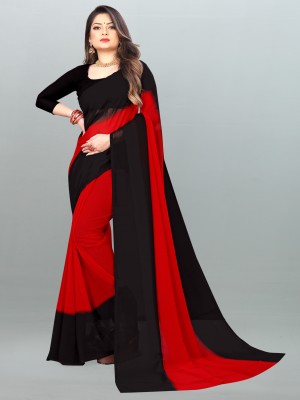 kashvi sarees Color Block Bollywood Georgette Saree(Red, Black)