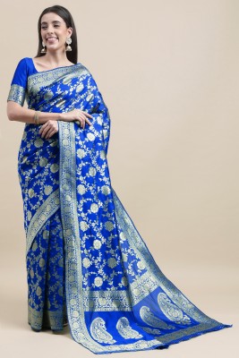 manvaa Woven Banarasi Silk Blend Saree(Dark Blue)