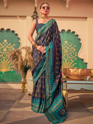 Sareemall Printed Chinnalapattu Silk Blend Saree(Dark Blue)