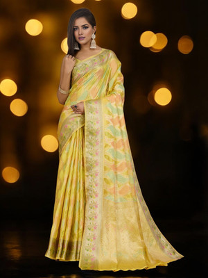 Divastri Woven Banarasi Organza Saree(Yellow)